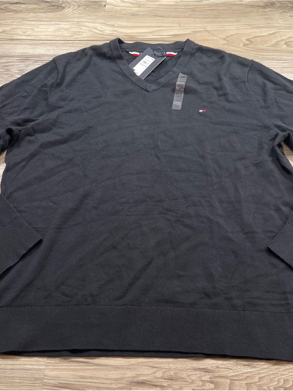 Tommy Hilfiger Men's Sweater Black V-Neck Cotton Pullover Long Sleeve NWT $80